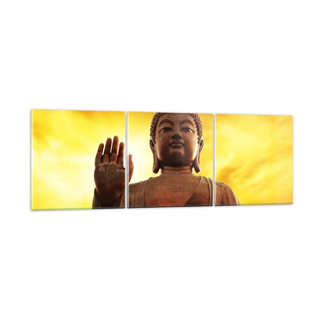 Bilder auf glas - Buddha Stein Sonnenuntergang - 120x40cm - Glasbilder - Wandbilder - Kunstdruck - zum Aufhängen bereit - Wanddekoration aus Glas ...