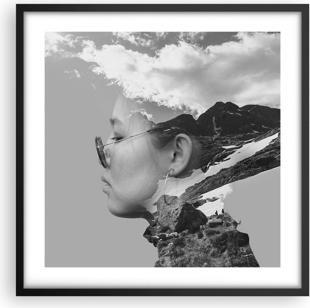 Gerahmtes Poster - Schwarzer Rahmen - Frau modern schwarz und weiß - 50x50 cm - Wand Bild - Wanddeko - Wandbilder - Kunstposter - Wandposter - Bil...