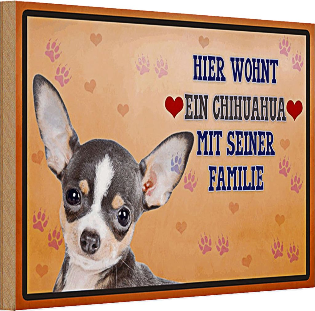 Holzschild Spruch 30x20cm Hund hier wohnt ein Chihuahua