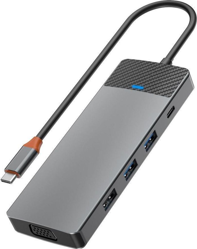WiWU - HUB A921HV 9in1 USB3.0x2+USB2.0x1+SD/TF(3.0)+PD (100W)+USB-C(3.0)+HDMI(4K30HZ)+VGA1080P)