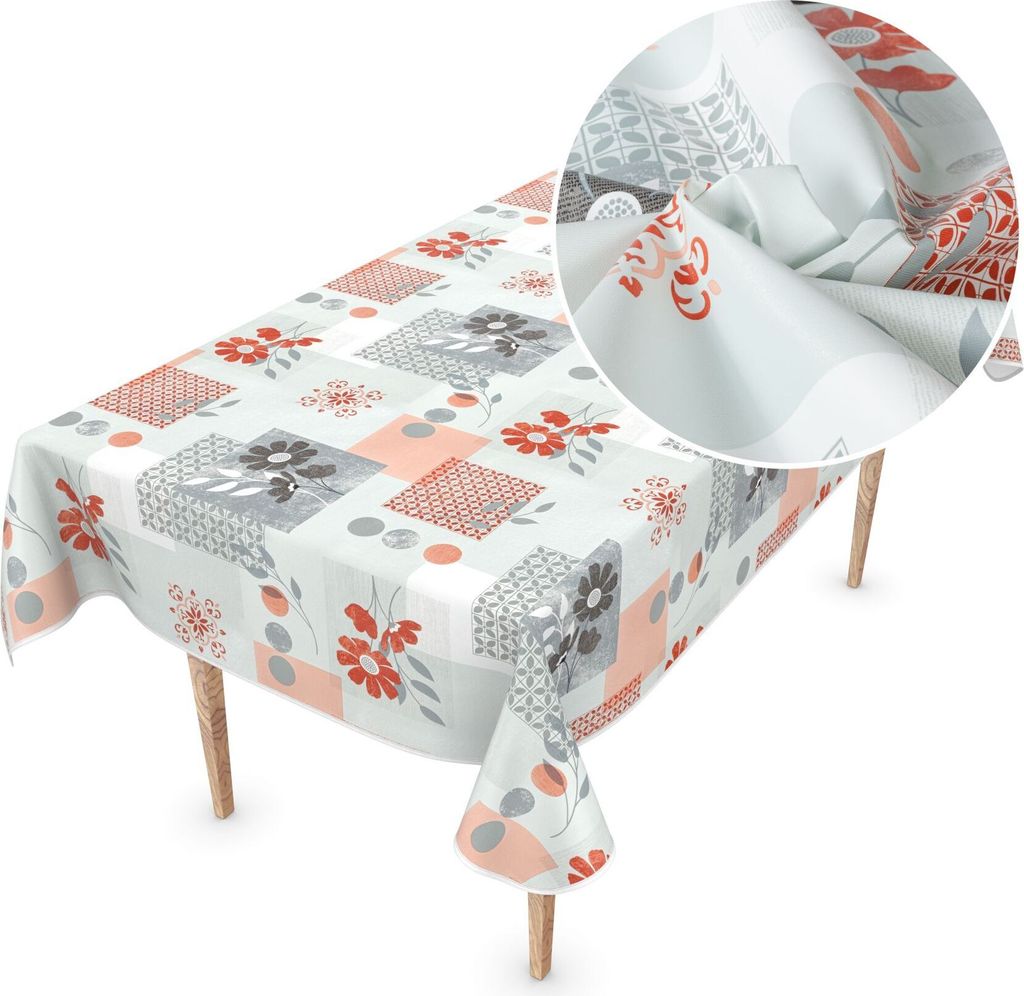 Tischdecke Wachstuch PVC Frei Ornamente Grau Robust Wasserabweisend Breite 140 cm Länge 200 cm