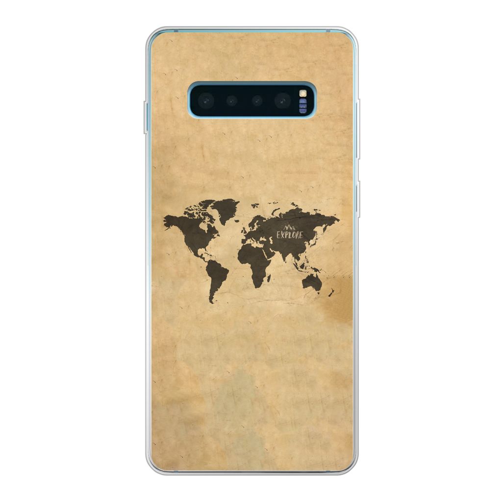 MuchoWow Handyhülle Schutzhülle Hülle für Samsung Galaxy S10 Plus Weltkarte - Vintage - Erforschen Silikon Softcase Handy Hülle - Schutzhülle