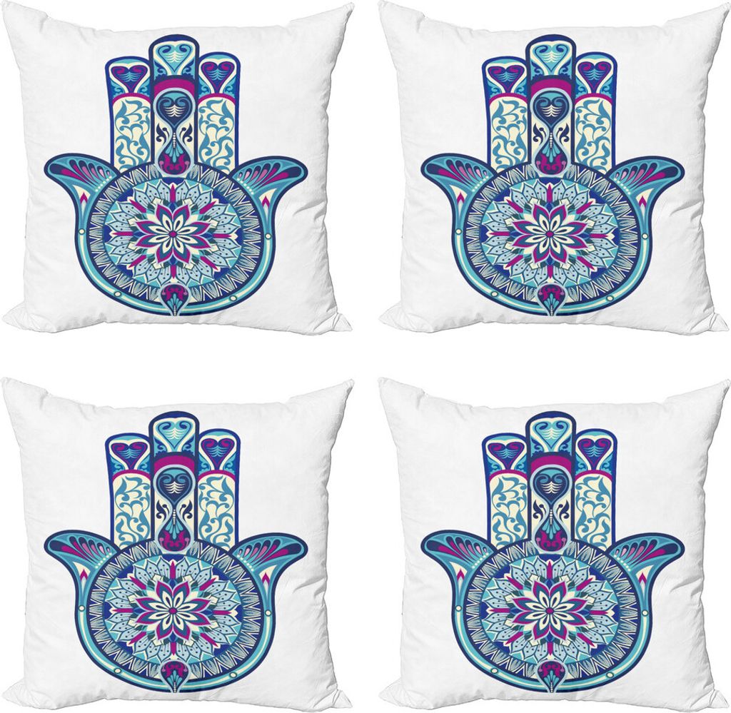 ABAKUHAUS Hamsa Kissenbezug Set (4 Stück), Kultur Kunst, Moderner Doppelseitiger Digitaldruck, 60 cm x 60 cm, Blassblau Lila