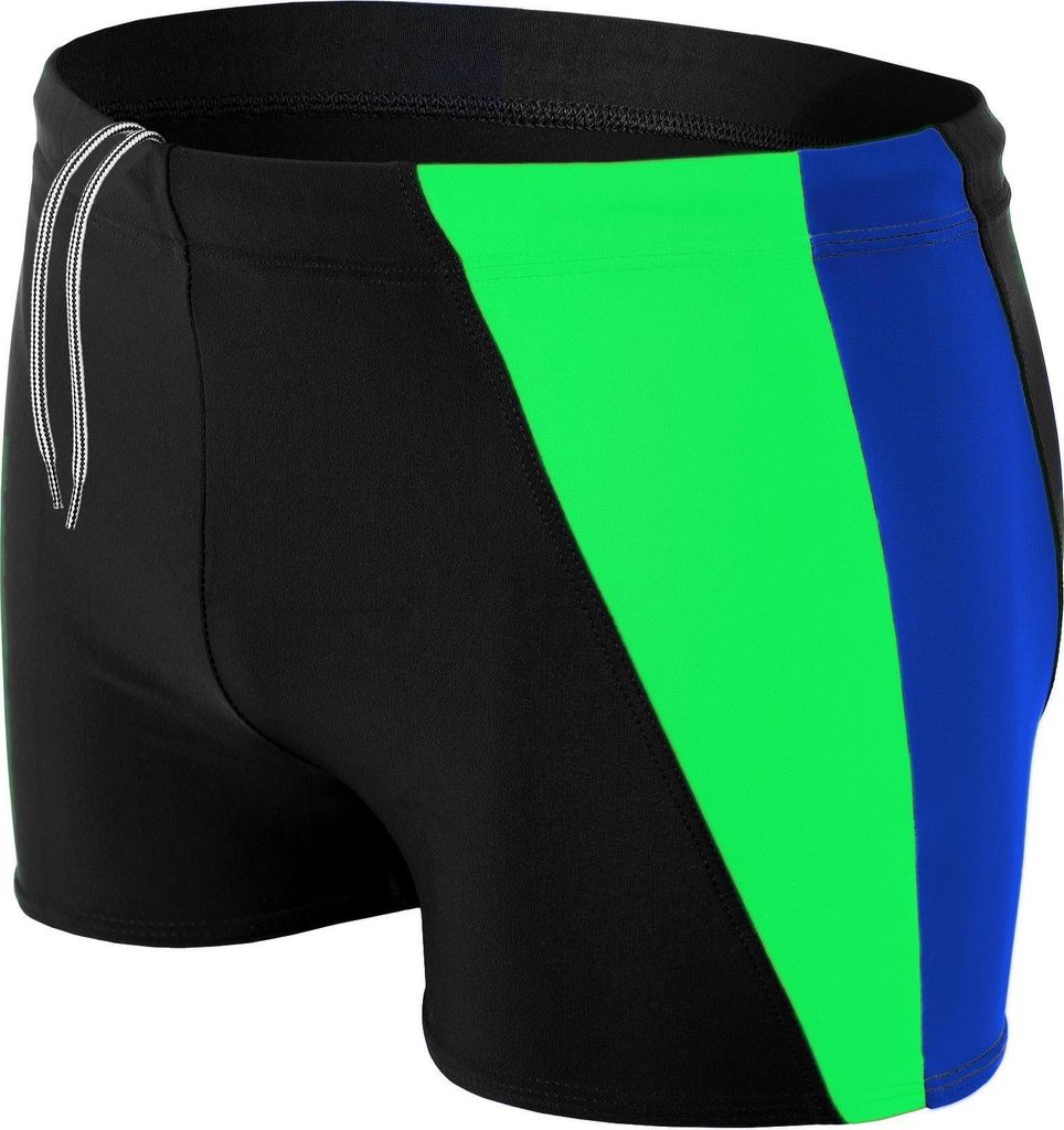 Aquarti Herren Badehose Kurz mit Seitlichem Streifen, Farbe: Schwarz / Kornblumenblau / Grün, Größe: 3XL