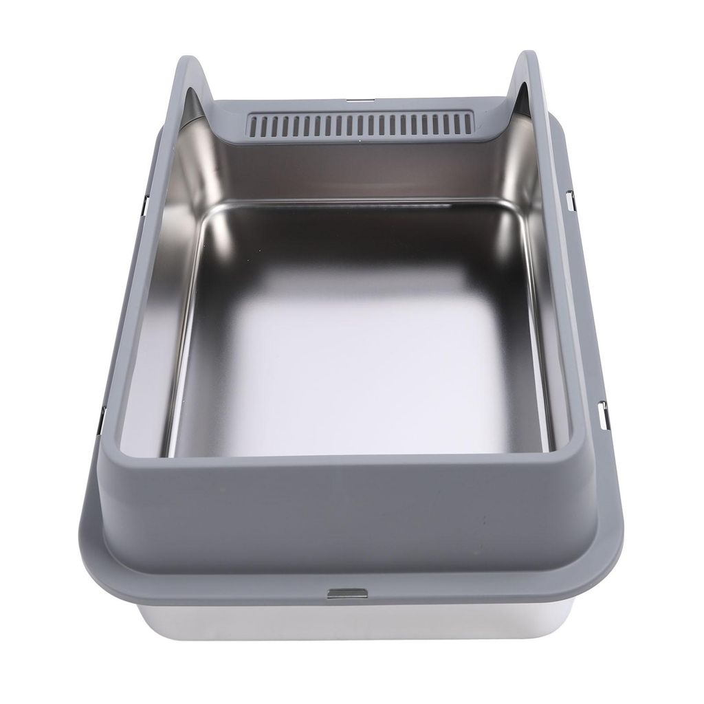 Edelstahl Katzentoilette extra groß 60x40cm, halboffen mit Deckel, hochwandig & geruchsfrei, spritzsicher – für große Katzen