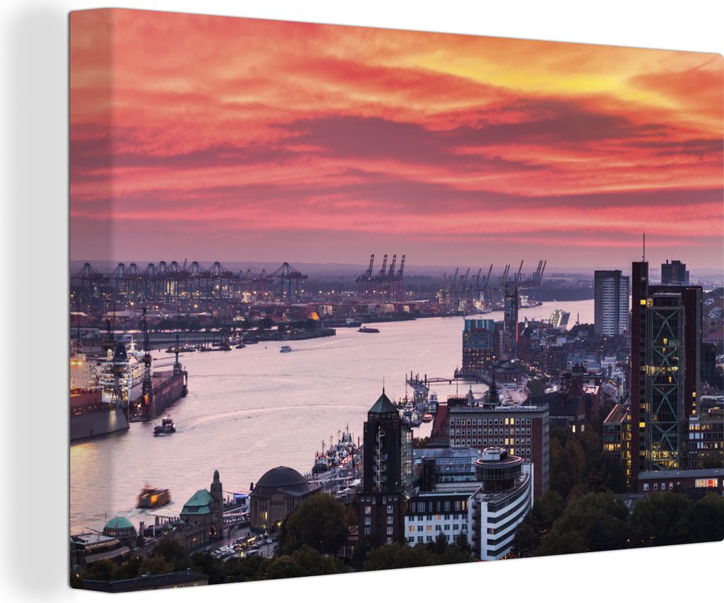 OneMillionCanvasses - Leinwandbilder - 140x90 cm, Hamburg - Hafen - Stadt, Wandbilder Kunstdruck Wanddekoration - Foto auf Leinwand - Gemälde au...