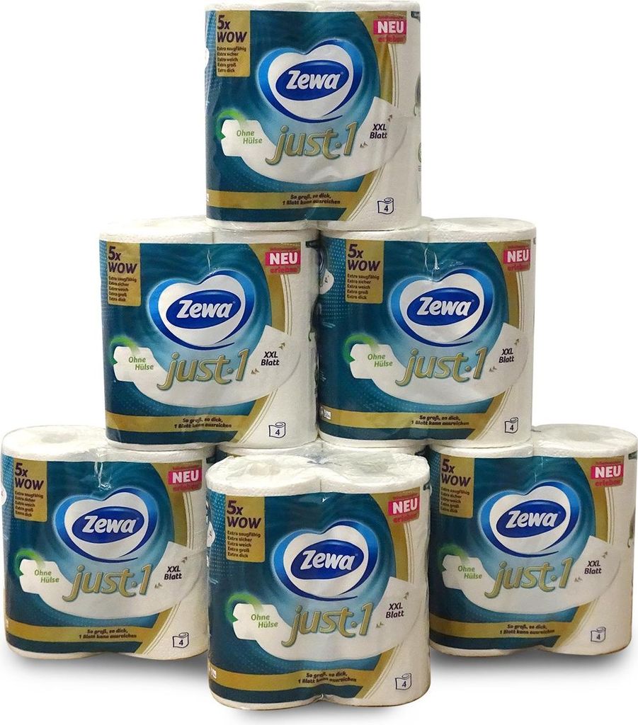 Zewa Just1 Toilettenpapier 7 Packungen mit je 4 Rollen à 99 XXL Blatt