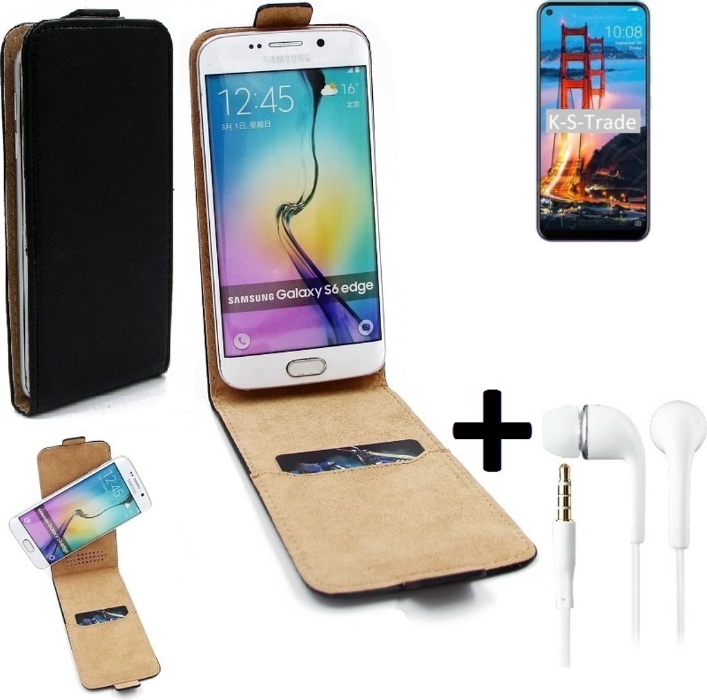 K-S-Trade Handy-Hülle + Kopfhörer kompatibel mit ZTE Blade V2020 360° Flipstyle Schutz-Hülle Smartphone Tasche Case Flip cover schwarz 1x
