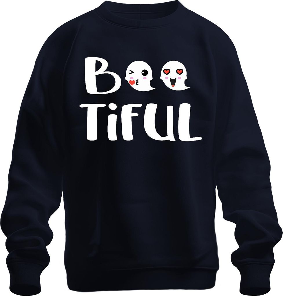 Boo Tiful Halloween Geister Niedlich Herz Emoji Geschenk Lustig Uni Sweatshirt Pullover, Navy, XXL