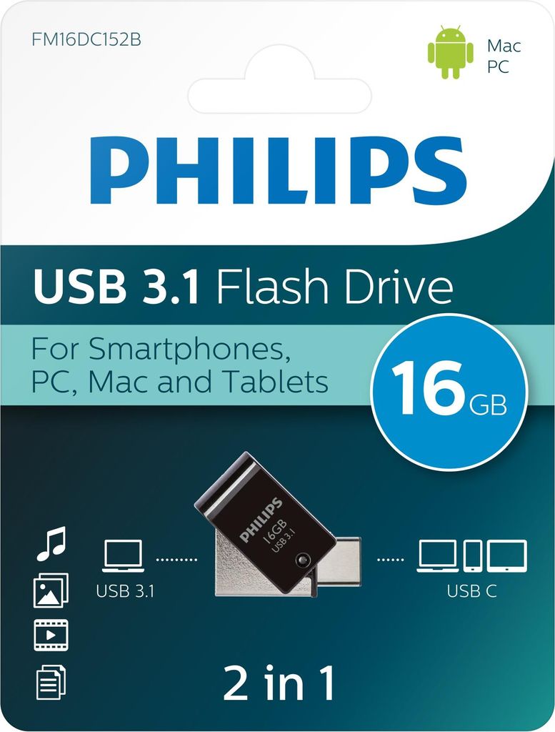 Philips 2 in 1 OTG          16GB USB 3.1 + USB C Midnight Produktbild 