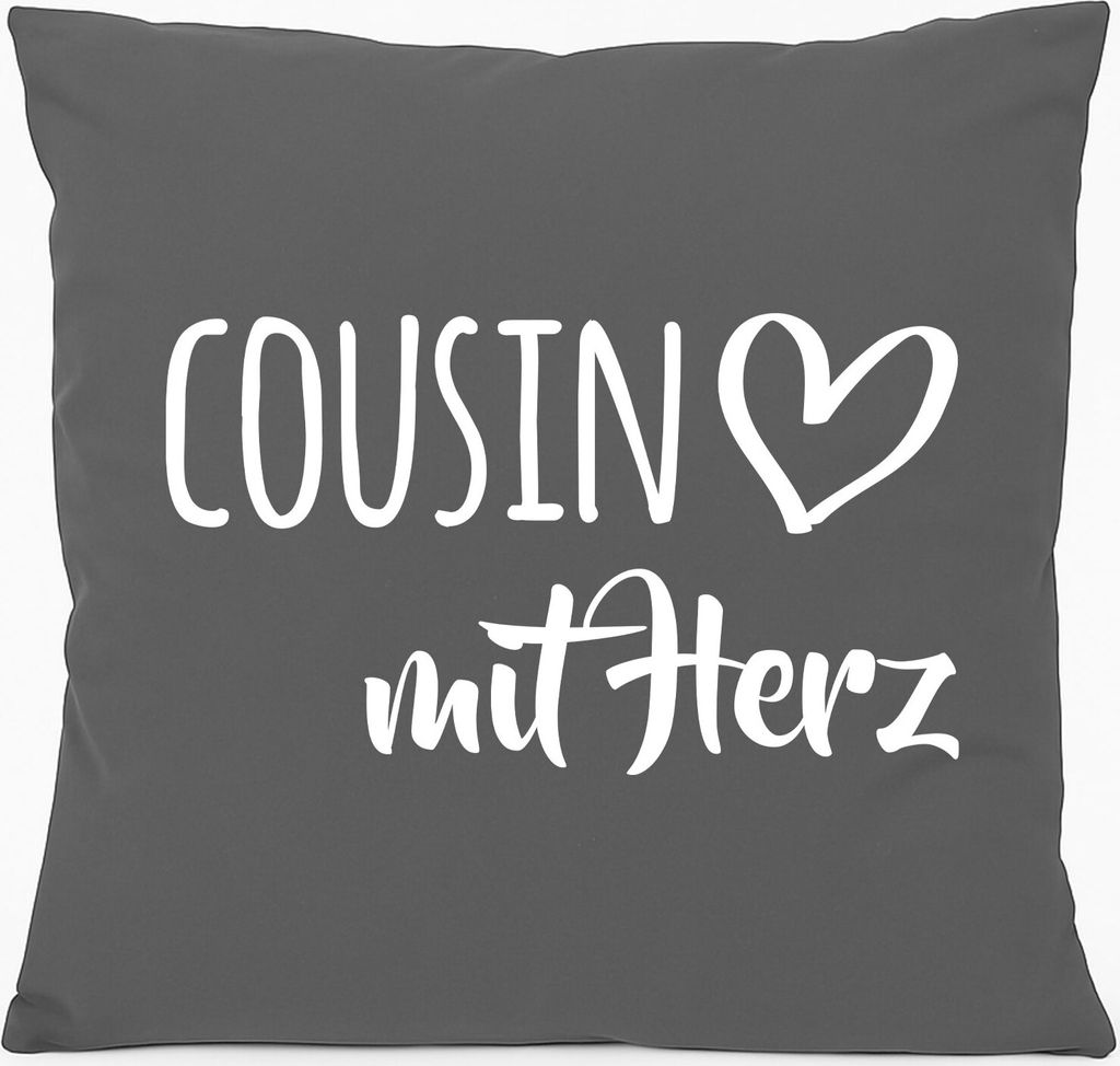 Huuraa Kissen Cousin mit Herz 40x40cm mit Füllung Steel Grey Baumwolle Dekokissen Geschenkidee