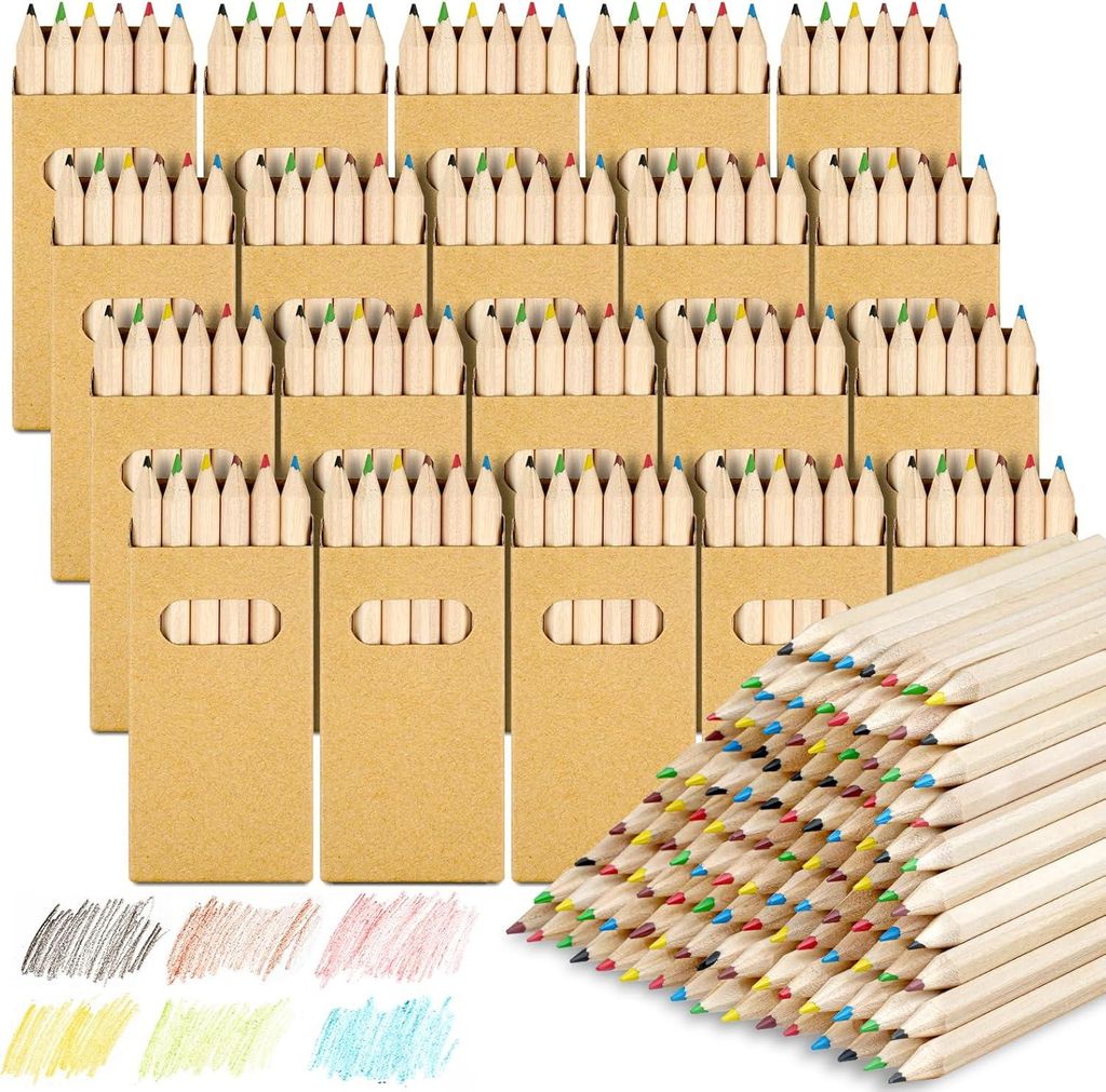 20 Packungen Buntstifte-Set mit je 6 Buntstiften, 120 Mini Buntstift Mehrfarbig Holzstifte im Kartonetui, Buntstifte für Kinder Kunst Zeichnung, S...
