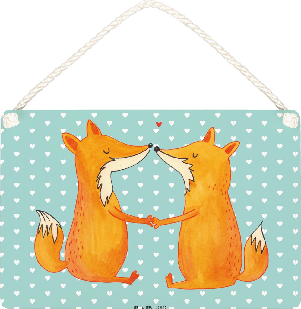 Mr. & Mrs. Panda Wandbild Holz Füchse Liebe DIN A4 - Türkis Pastell - Geschenk, Schild, wandtafel, Fuchs, Paar, Dekobrett, holzbild, Ehefrau, Tü...