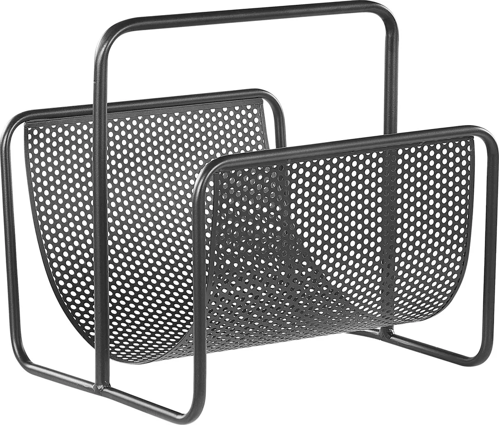 Porte-revues en fer noir au style industriel et structure géométrique