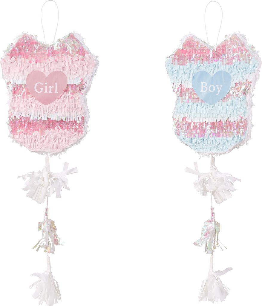 Piñata Strampler mit Boy und Girl Herzmotiv 30x35x8cm zum Befüllen