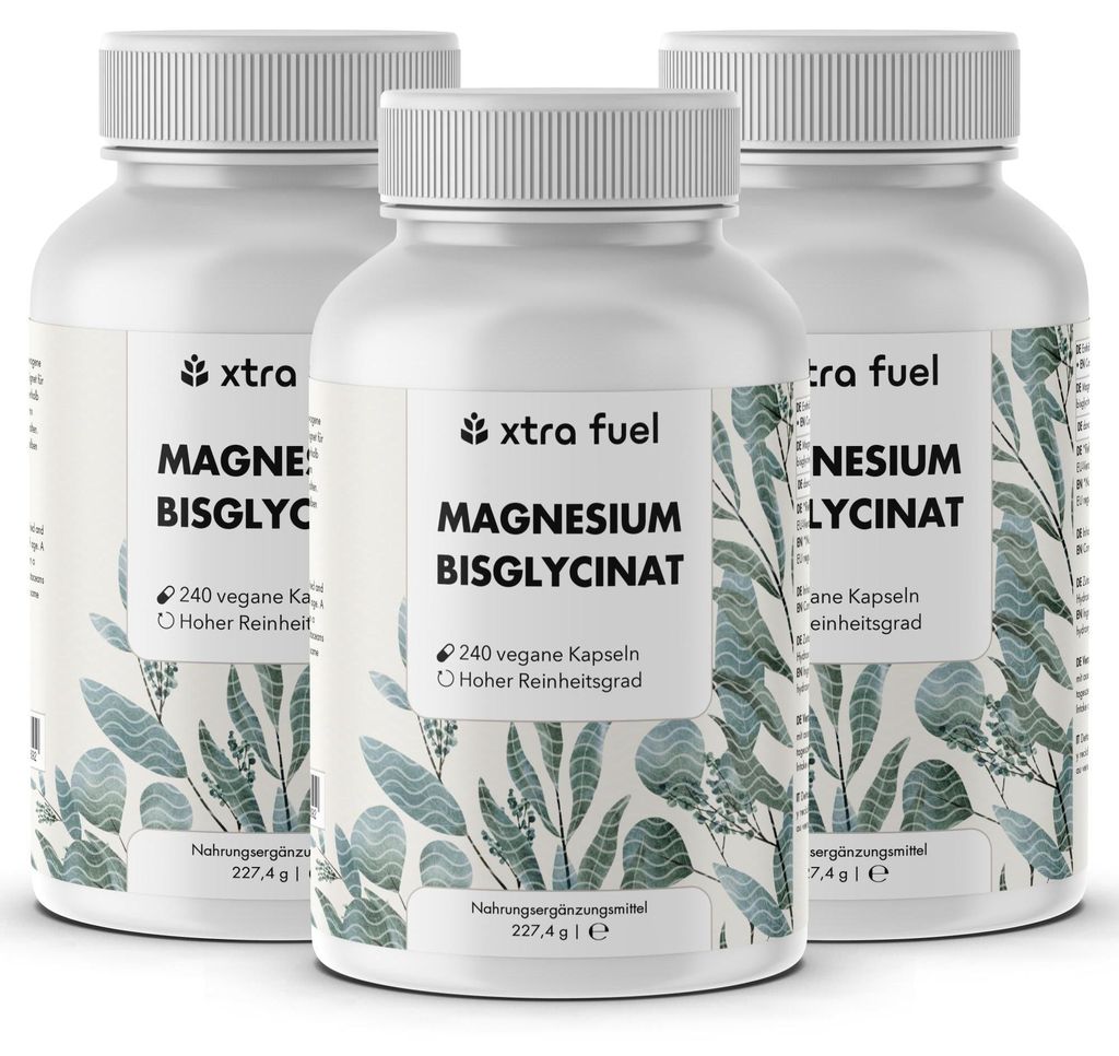 Magnesium Bisglycinat - Chelat-Formel mit 315 mg elementarem Magnesium – 3x Dosen (720x Bisglycinat Kapseln)