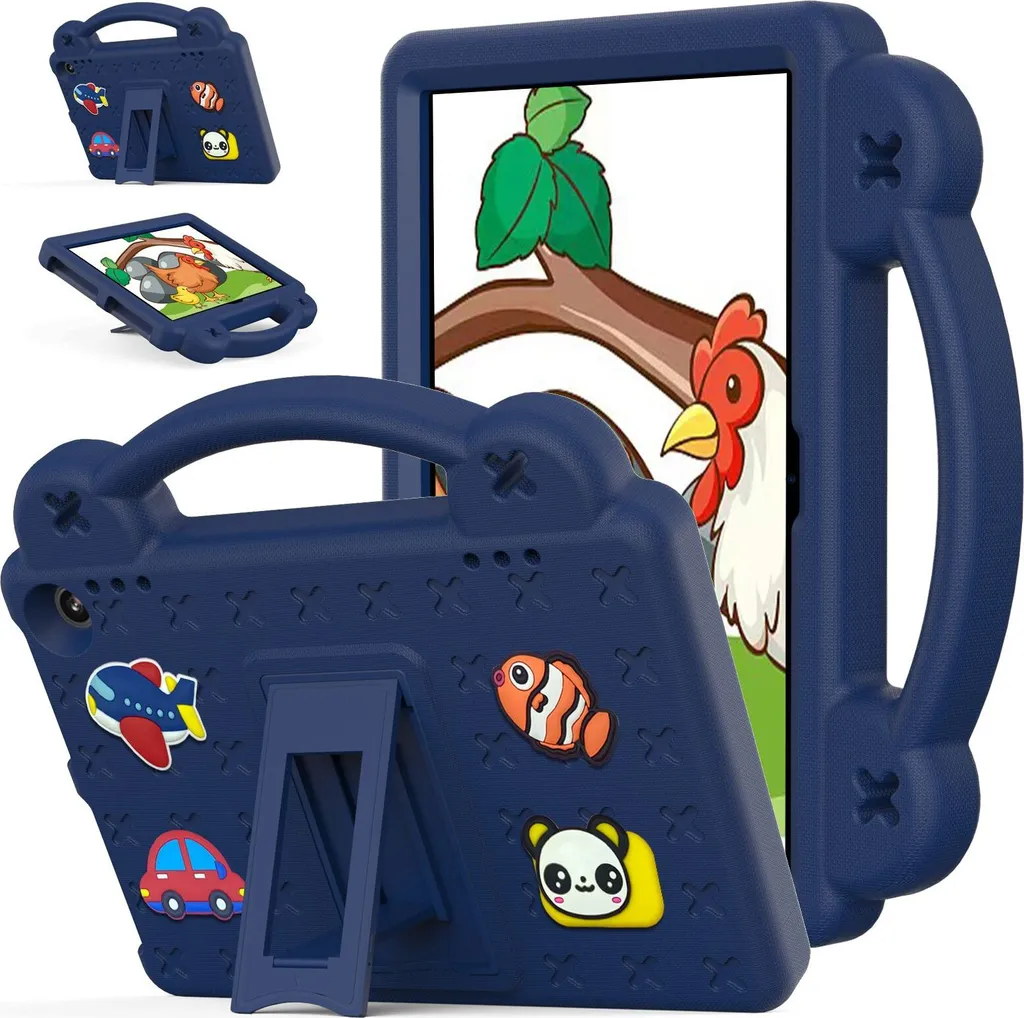 Custodia protettiva per Fire HD 8 / Fire HD 8 Plus 2024/2022/2020, custodia per bambini, antiurto con maniglia e supporto blu scuro