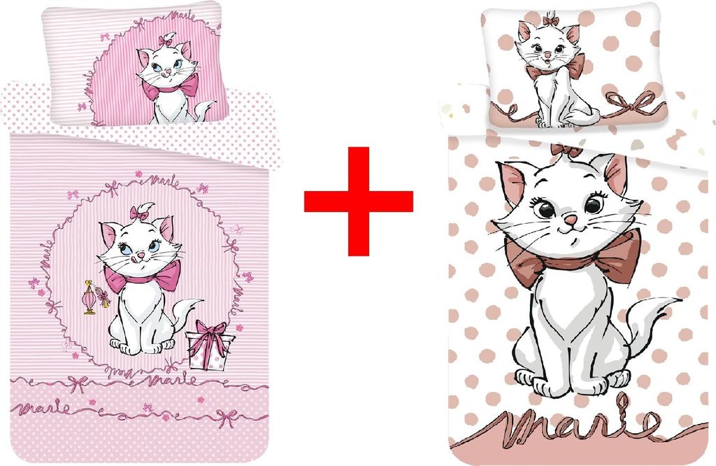 Disney Marie Aristocats Kätzchen Babybettwäsche, Kinderbettwäsche, Bettdecke 100 x 135 cm + Kopfkissen 40 x 60 cm, 100% Baumwolle, 2er-Geschenkset