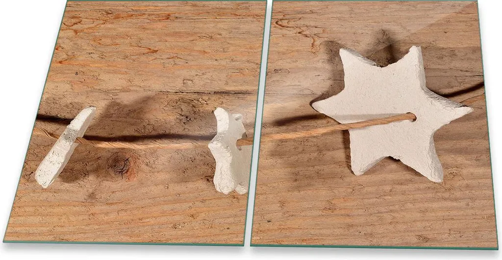 Copri Piano Cottura 2 Pezzi Legno Marrone 40x52 - Tagliere in Vetro