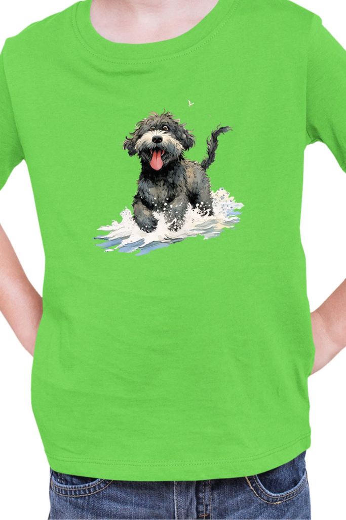 Kinder T-Shirt Funny Dogs Breeds Portugese Water Dog Breed Dog Breed, 9-11 Jahr - 140 / Lime