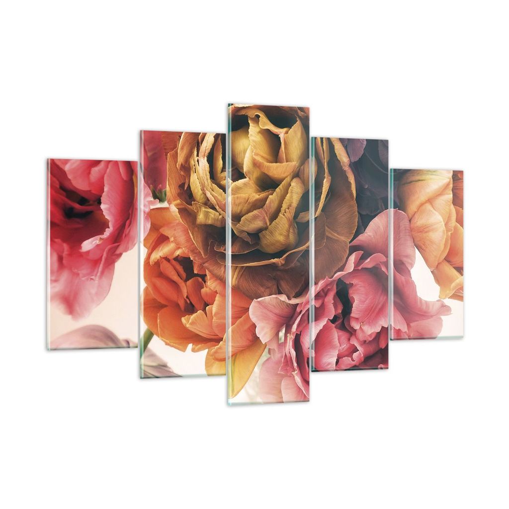 Bilder auf glas - 5 Teile - Blumenstrauß Blumen Braut - 150x100cm - Glasbilder - Wandbilder - Bilder - Wanddekoration aus Glas - Glas Bilder - Wan...