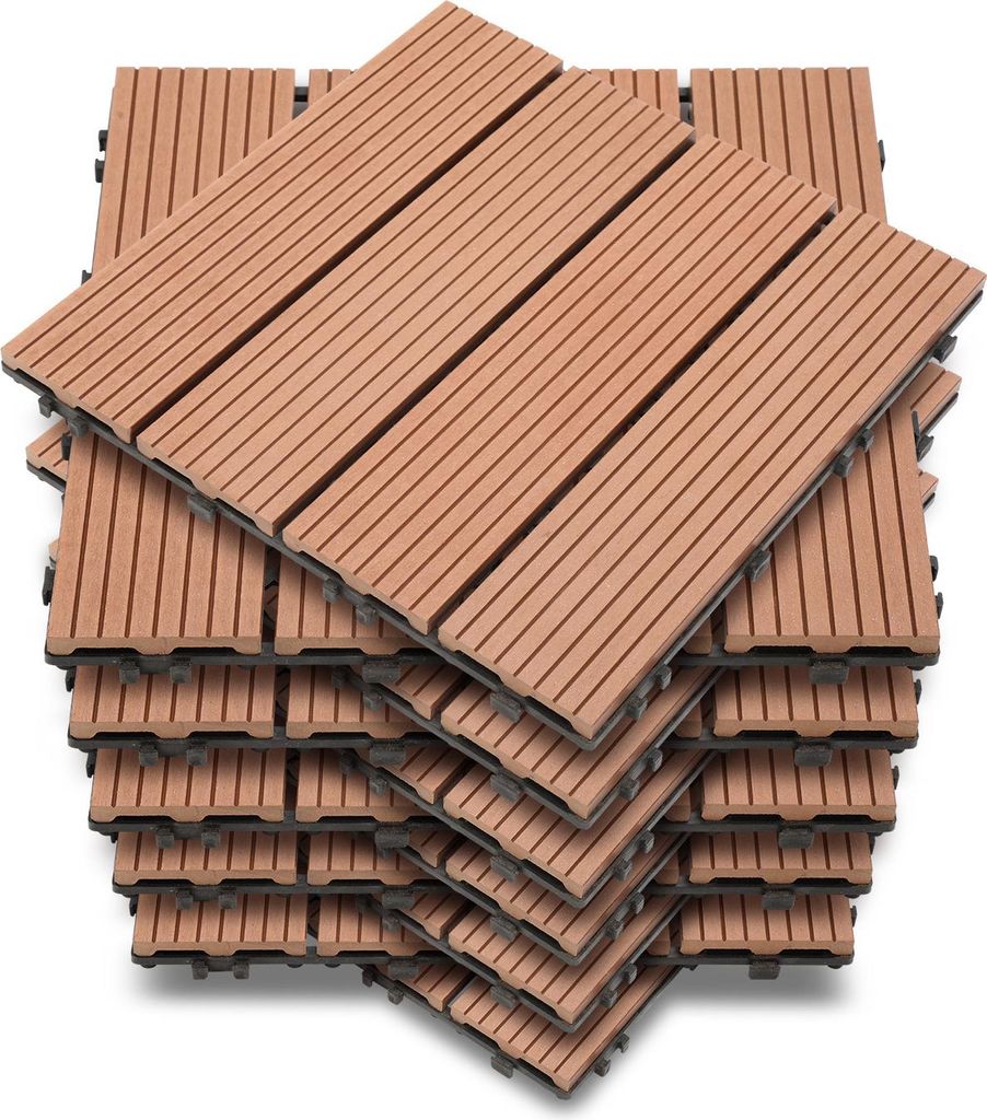 Peviasot Terrassenfliesen Braun 55 Stück (5m²) Klickfliesen in Holzoptik, WPC Fliese,30 x 30cm