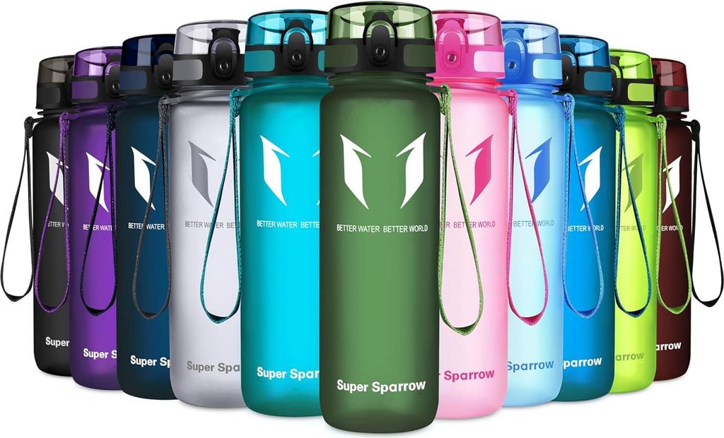 Super Sparrow Trinkflasche - Tritan Wasserflasche 350ml, 500ml, 750ml, 1000ml BPA-frei Ideale Sportflasche Sport, Wasser, Fahrrad, Fitness, Uni,