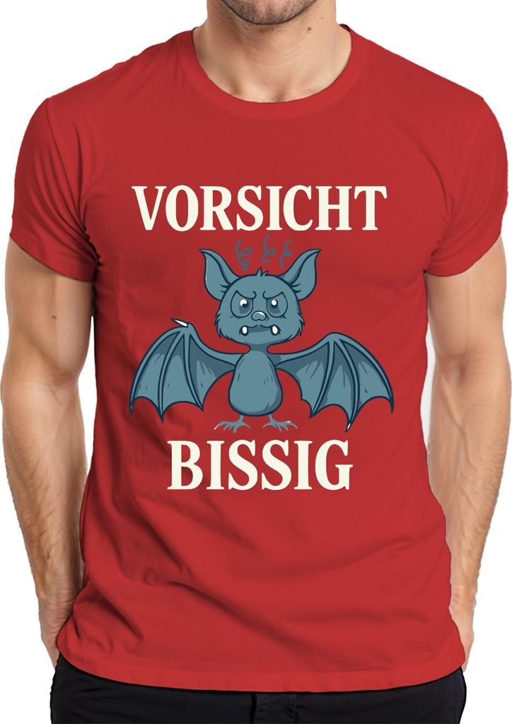 Vorsicht Bissig Fledermaus Halloween Lustig Geschenk Cartoon Herren T-Shirt, Rot, XL
