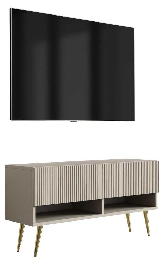 TV-Schrank mit geriffelter Front, Kaschmir, goldfarbene, schräge Beine, 100 × 32 × 52 cm