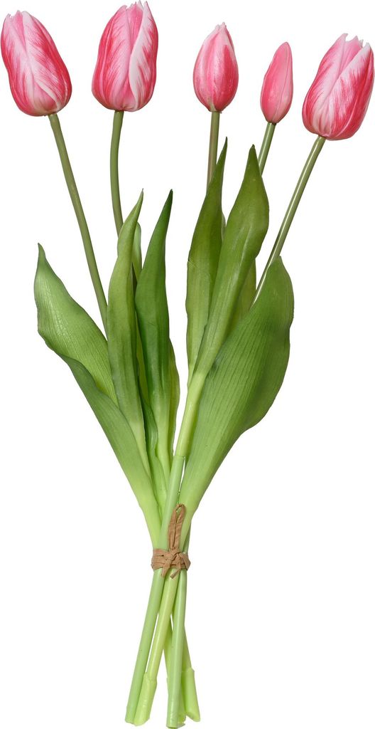 Künstlicher Tulpenstrauß mit 5 Tulpen 40cm Kunststoff Rosa Grün