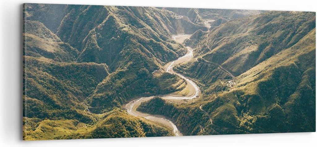 Bild auf Leinwand - Leinwandbild - Einteilig - Berge Weg Wald - 100x40cm - Wand Bild - Wanddeko - Wandbilder - Leinwanddruck - Bilder - Wanddekorat...