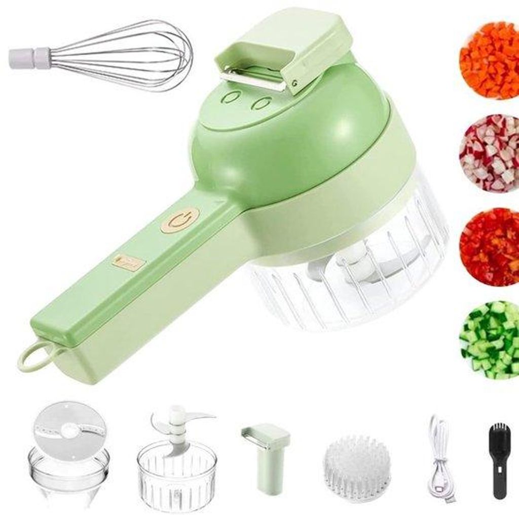 Elektrische 4-in-1 groentesnijder set, inklusive Säge und Knoblauchschneider