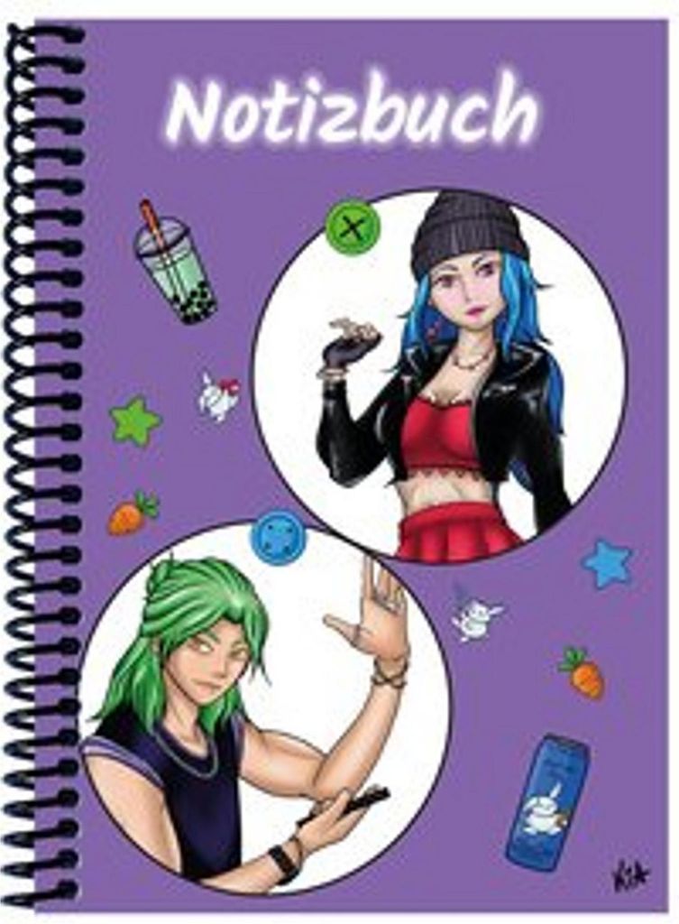 A 4 Notizbuch Manga Quinn und Enora, lila, kariert