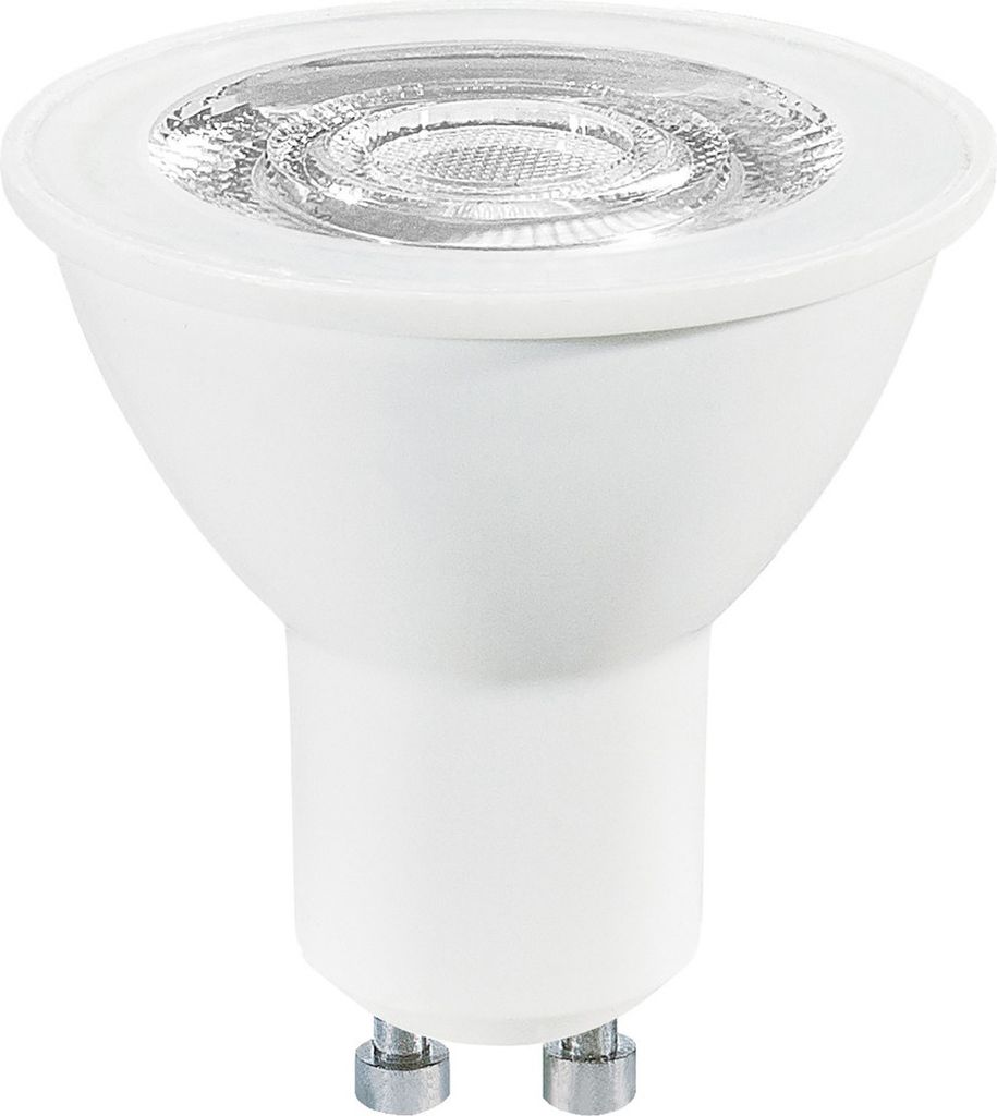 A white LED light bulb with a silver base.