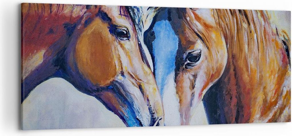 Bild auf Leinwand - Leinwandbild - Pferd Tier Bindung - 120x50cm - Wand Bild - Wanddeko - Leinwanddruck - Bilder - Kunstdruck - Wanddekoration - Le...