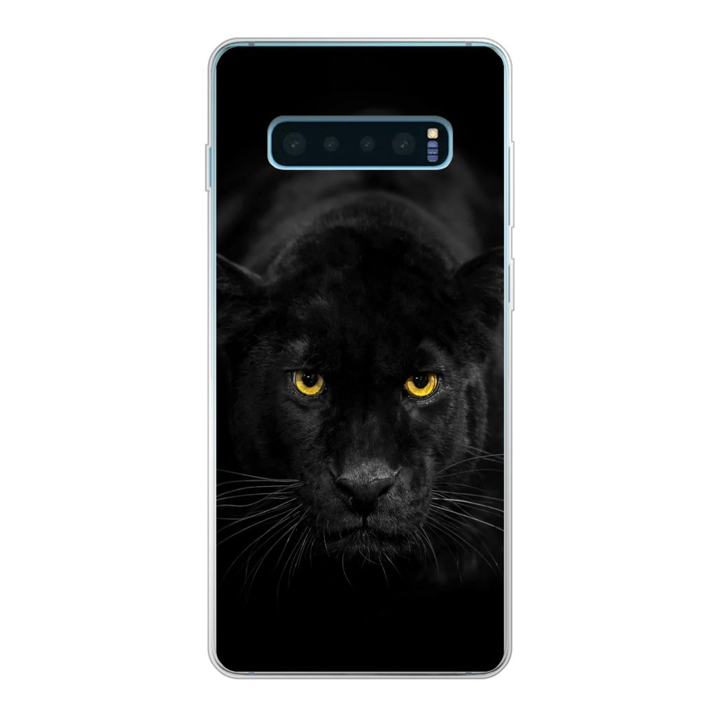 MuchoWow Handyhülle Schutzhülle Hülle für Samsung Galaxy S10 Lite Leopard - Augen - Schwarz Silikon Softcase Handy Hülle - Schutz