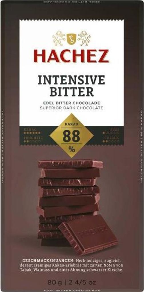 Hachez Schokolade Intensive Bitter mit 88% Kakao Füllung 80g