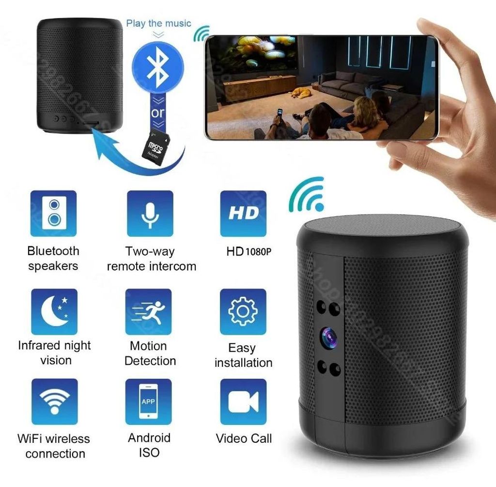 1080p HD Mini WLAN Kamera mit Bluetooth-Lautsprecher, Produktbild 