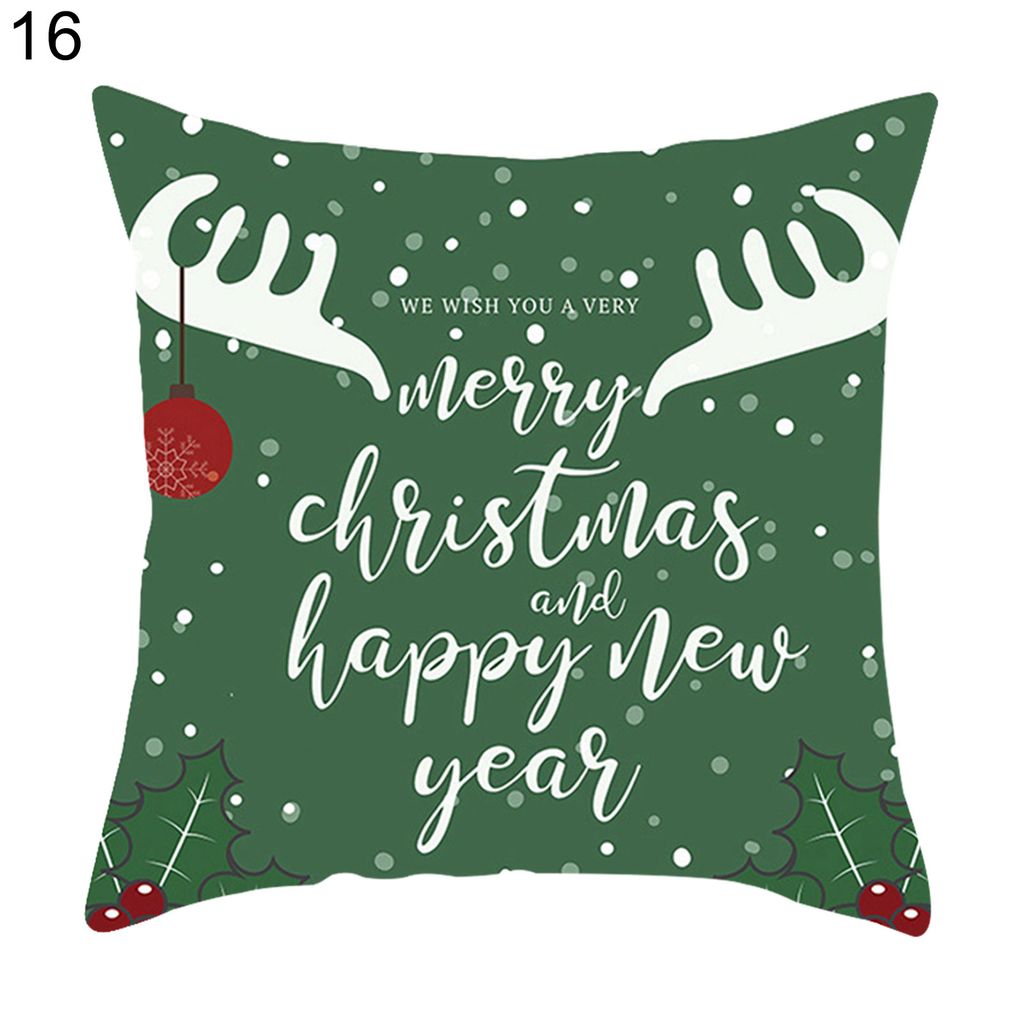 Pillow Case Frohe Weihnachten Druck waschbarer Polyester Santa Claus Kissenabdeckung für Zuhause-16