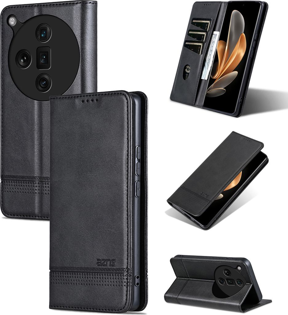 Leder Hülle für Oppo Find X7 Ultra, Klapphüllen Brieftasche Magnetverschluss Ständer Schutzhülle Schwarz
