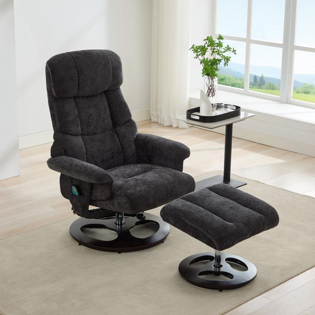 Massagesessel Relaxsessel mit Wärmefunktion Liegefunktion 360° drehbar Weiß Chenille