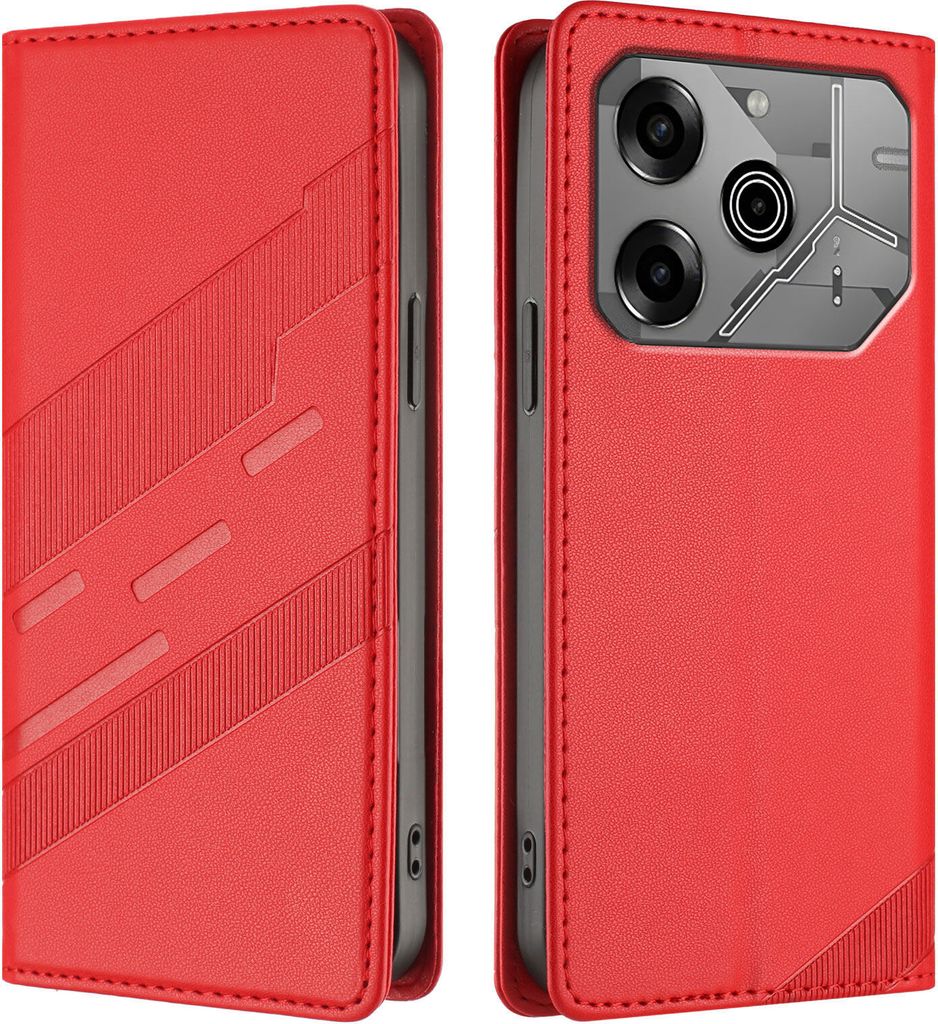 Hülle für Tecno Spark 6 Go / Go 2020 / Go 2021, Kunstleder Brieftaschen Handyhülle mit Kartenfach und Standfunktion Rot