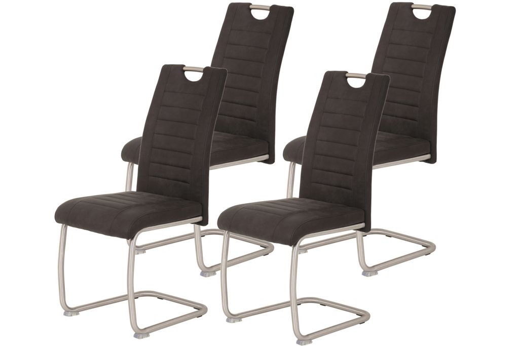 Hela Tische, 4er Set Freischwinger, Esszimmerstuhl Ulla - Mikrofaser Anthrazit - Edelstahlgestell - Bügelgriff - höhere Belastbarkeit von ca. 140kg