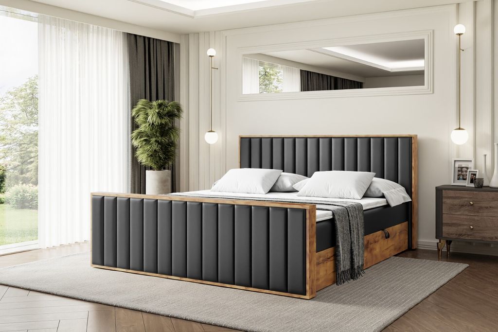 ALTDECOR Boxspringbett mit Matratze und Lattenrost, Topper, Fußteil,Polsterbett mit Bettkasten, Bett mit Stauraum H3-Matratze, Doppelbett, Boxbett...