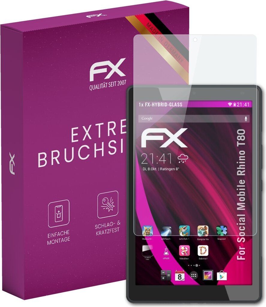atFoliX FX-Hybrid-Glass Displayfolie kompatibel mit Social Mobile Rhino T80 Glasfolie