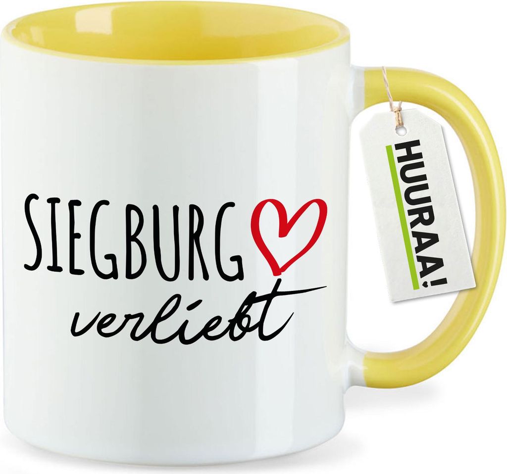 Huuraa Kaffeetasse Siegburg verliebt 330ml Gelb Keramik Kaffeebecher Geschenkidee