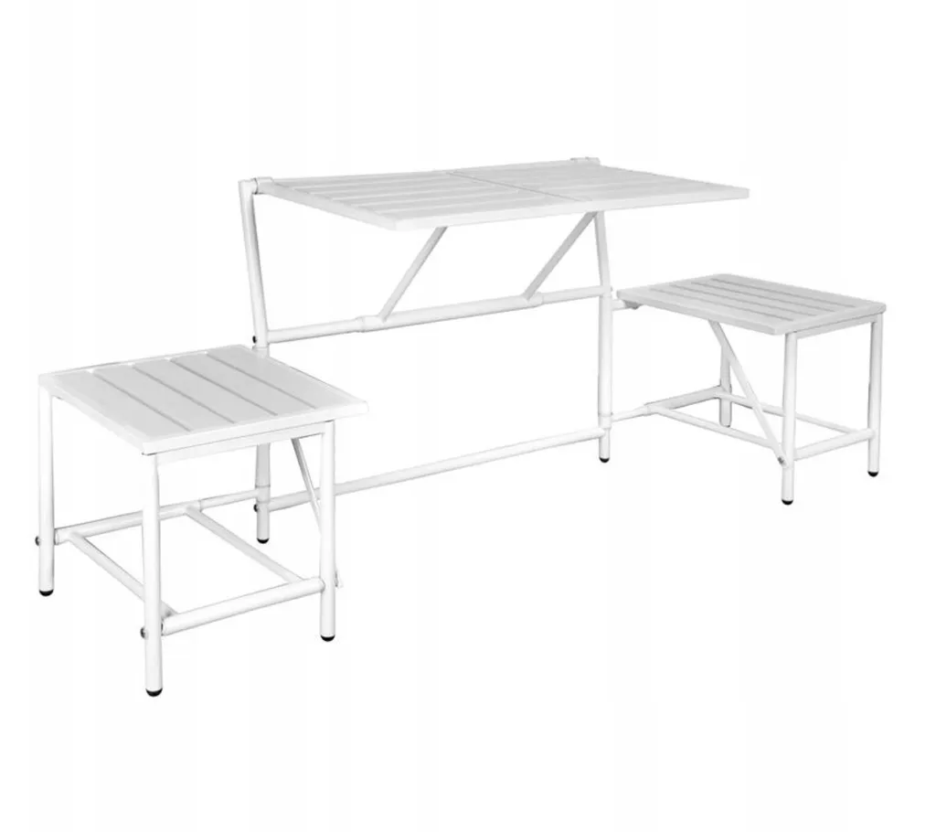 Table de jardin et banc intégrés 2en1 structure robuste en bois blanc