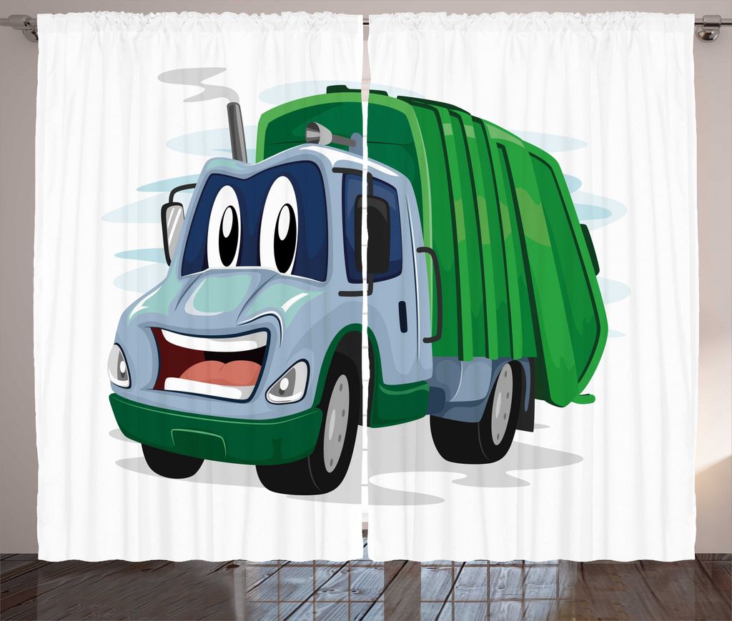 ABAKUHAUS Müllwagen Rustikaler Gardine, Lustig Trash Truck, Wohnzimmer Universalband Gardinen mit Schlaufen und Haken, 280 x 225 cm, Mehrfarbig
