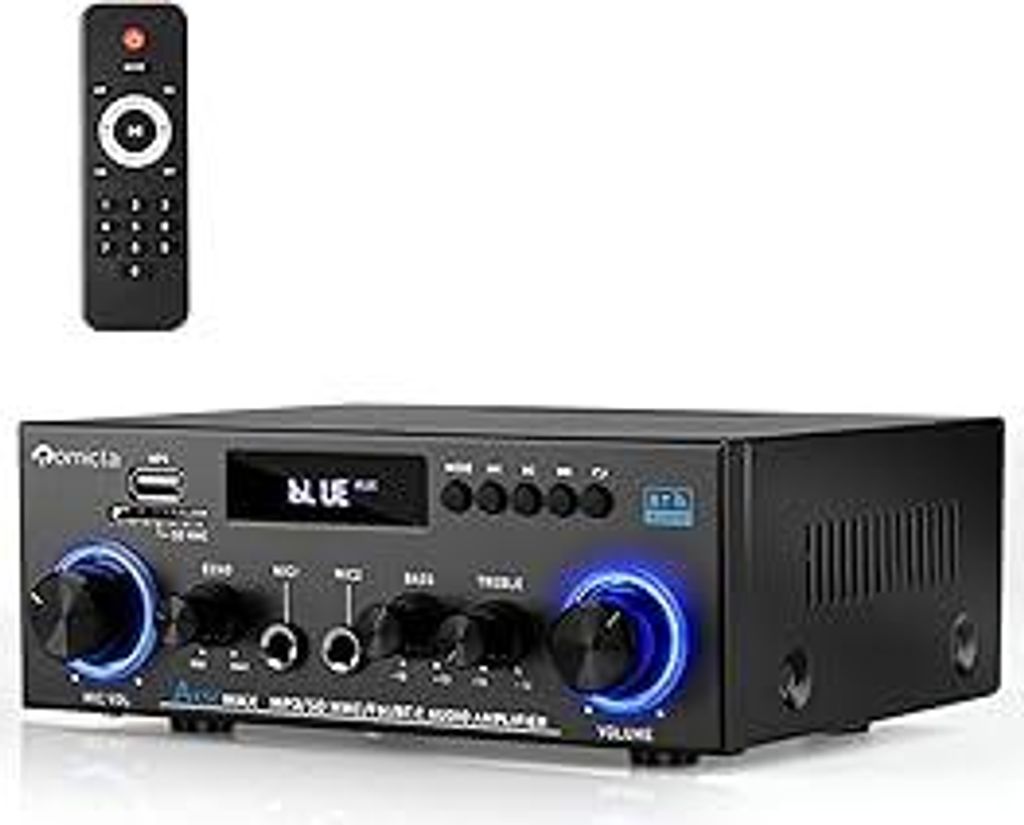 HiFi-Verstärker, Mini Bluetooth Stereo Audio Verstärker Receiver 12V/ 220V 800W 2 Kanäle Endverstärker Soundverstärker w/UKW-Radio, SD/USB-Kar...