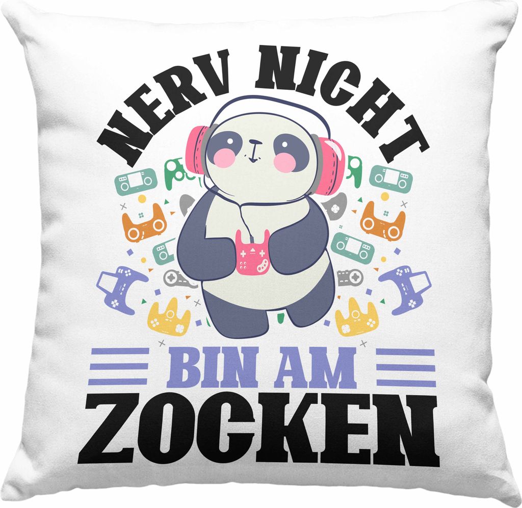 Trendation - Zocker Deko-Kissen mit Füllung 40x40 Geschenk Nerv Nicht Bin Am Zocken Gamer Geschenkidee Lustiger Spruch Gaming (Grün)